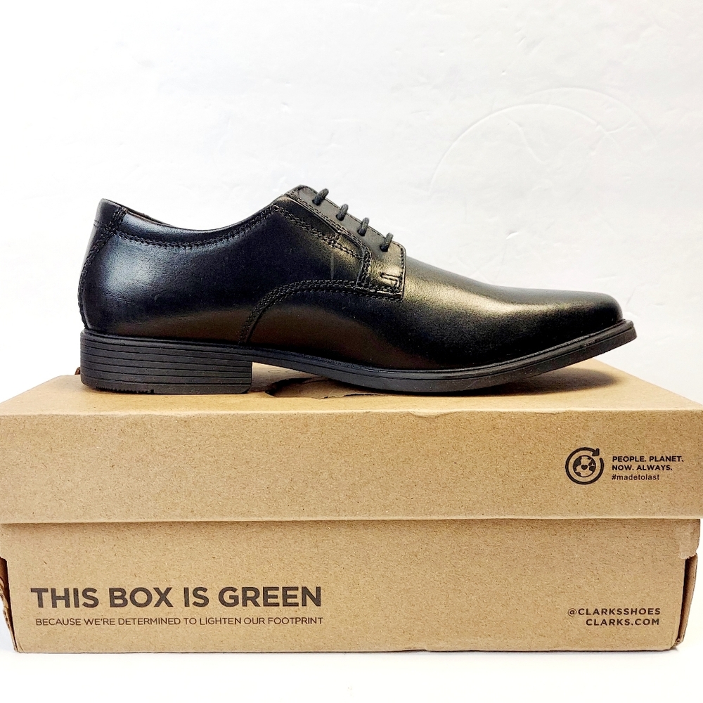 Clarks Men’s Tilden Plain Black Leather Comfort Dress Shoes Oxford Size 8.5 M